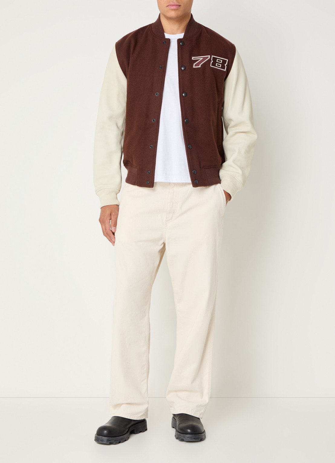 Diesel L-kopf baseball jack in wolblend met borduring- en backprint - voorkant 2 kastanjebruin