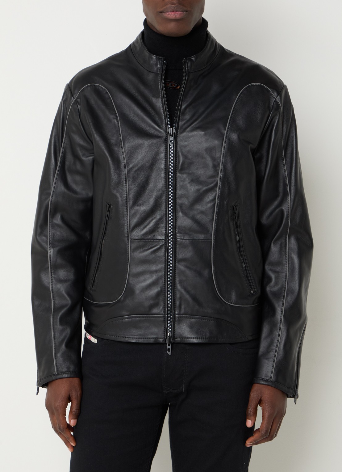 Diesel L-Krixy bikerjack van schapenleer met ritszakken - detail 4 zwart