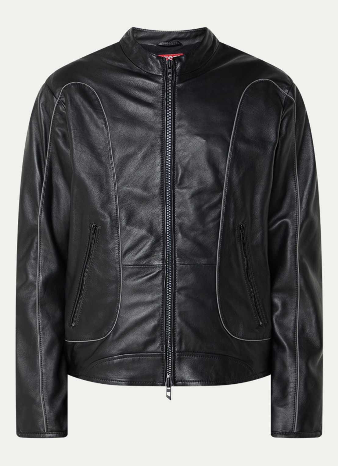 Diesel L-Krixy bikerjack van schapenleer met ritszakken - voorkant 2 zwart