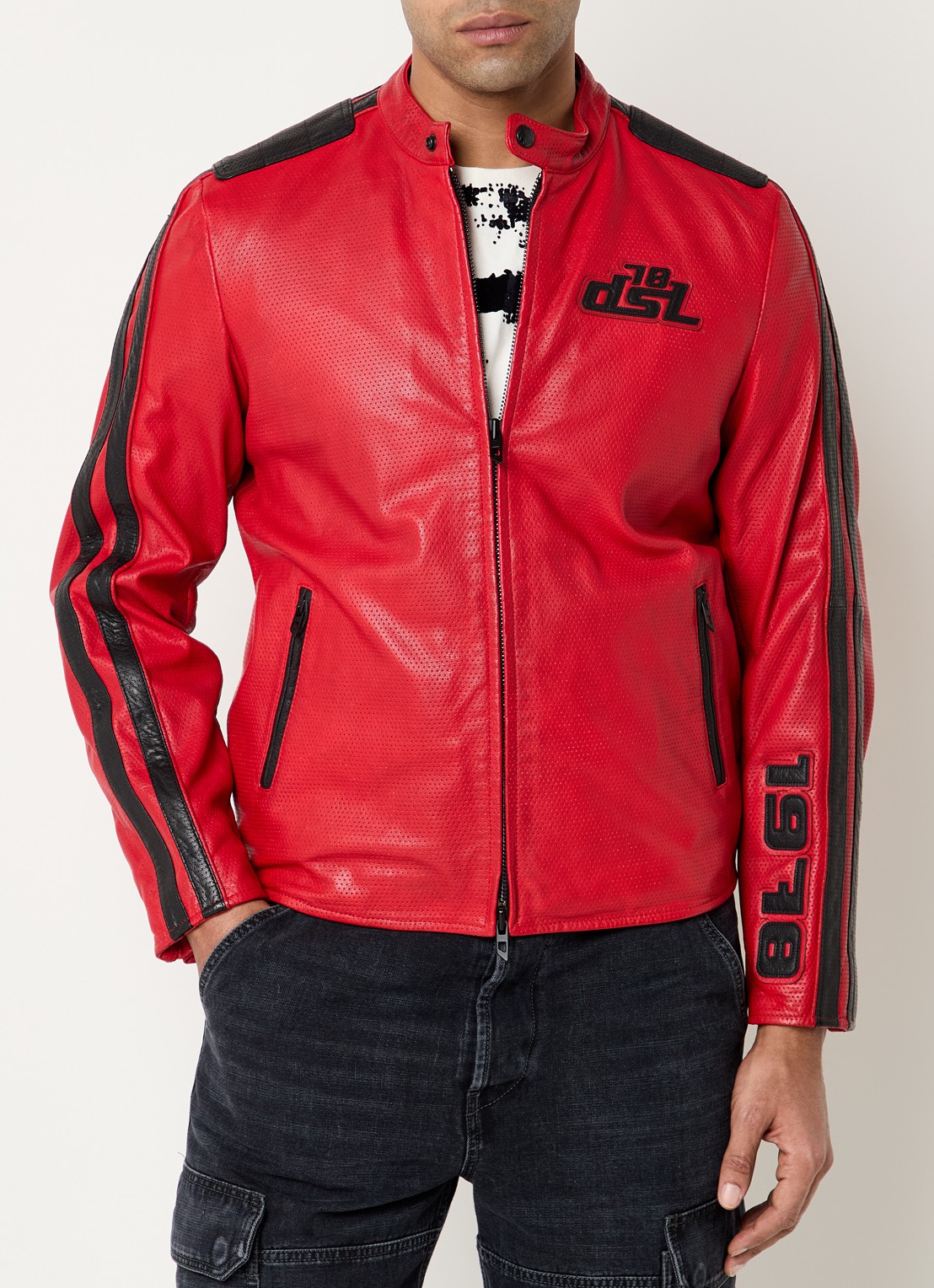 Diesel L-Pop jack van geitenleer met ritszakken - detail 4 rood