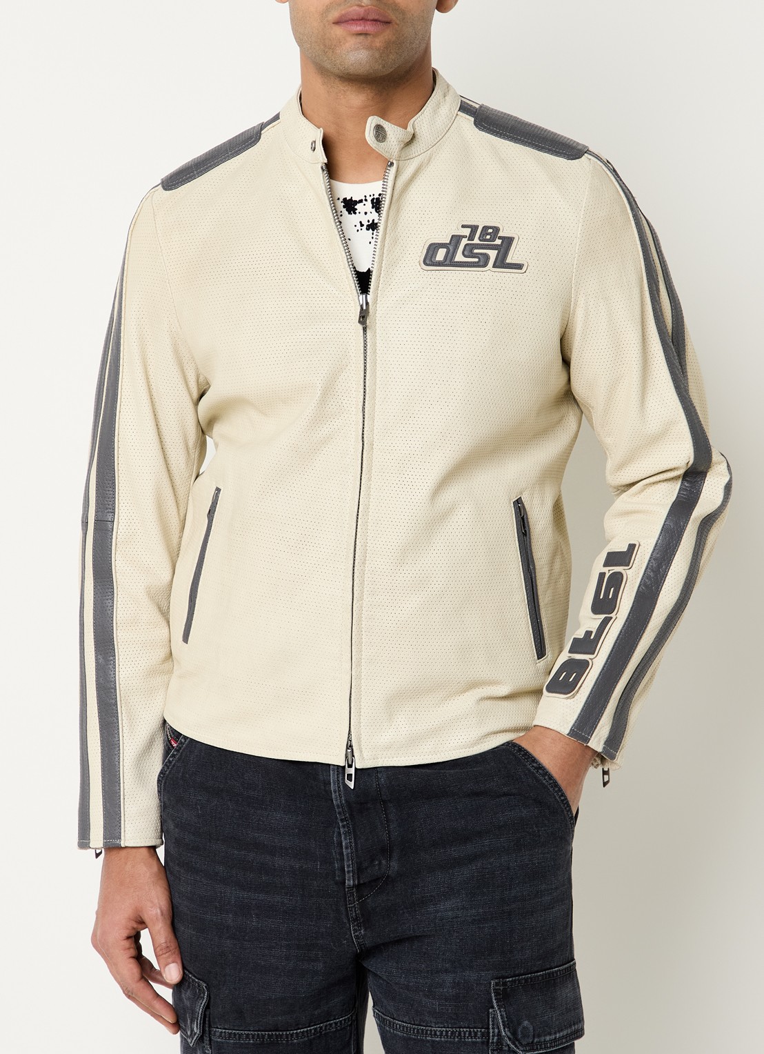 Diesel L-Pop jack van geitenleer met ritszakken - detail 2 beige