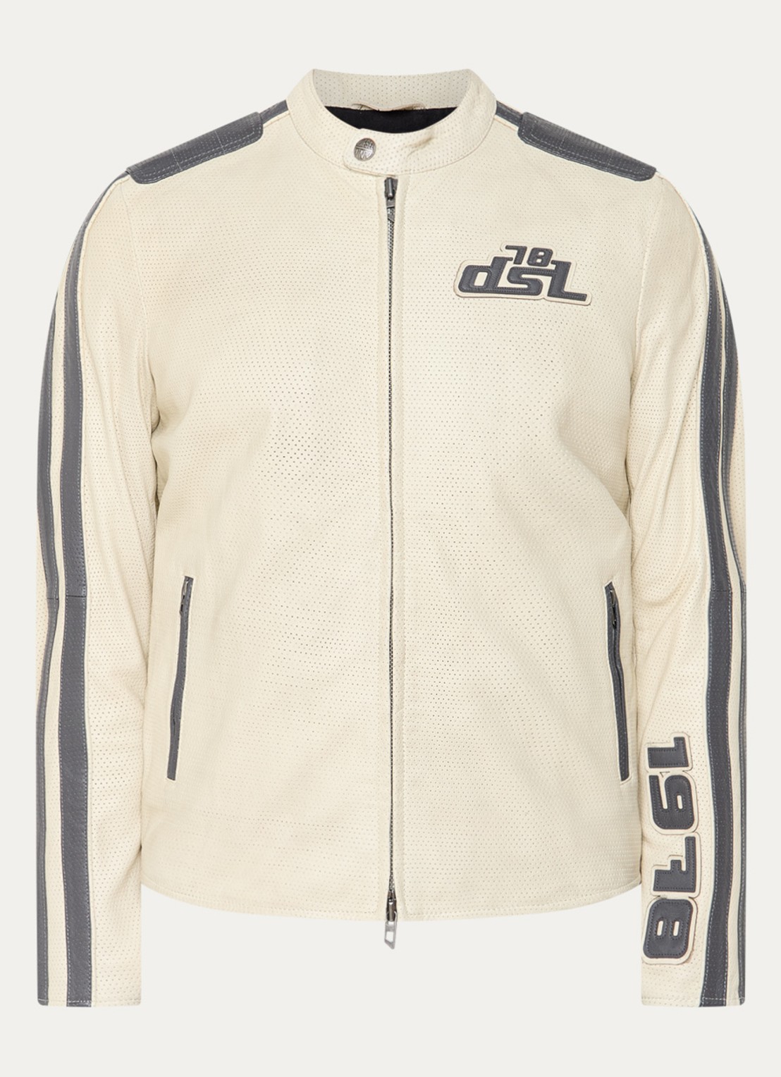 Diesel L-Pop jack van geitenleer met ritszakken - voorkant 4 beige
