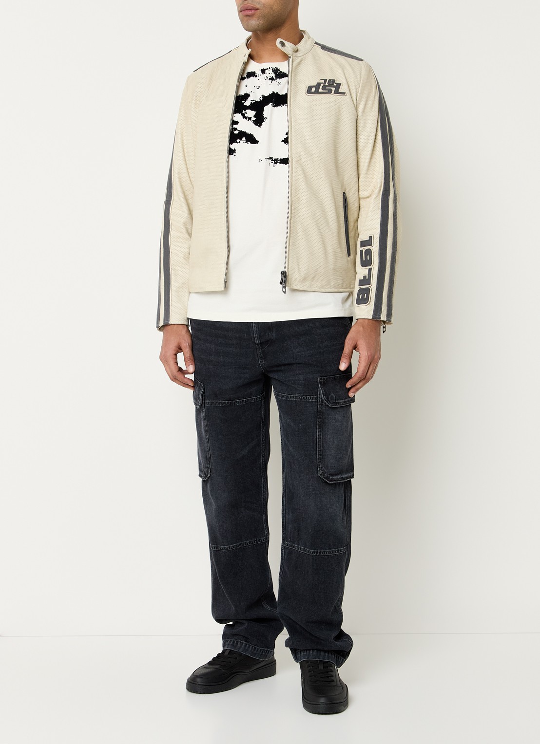 Diesel L-Pop jack van geitenleer met ritszakken - voorkant 5 beige