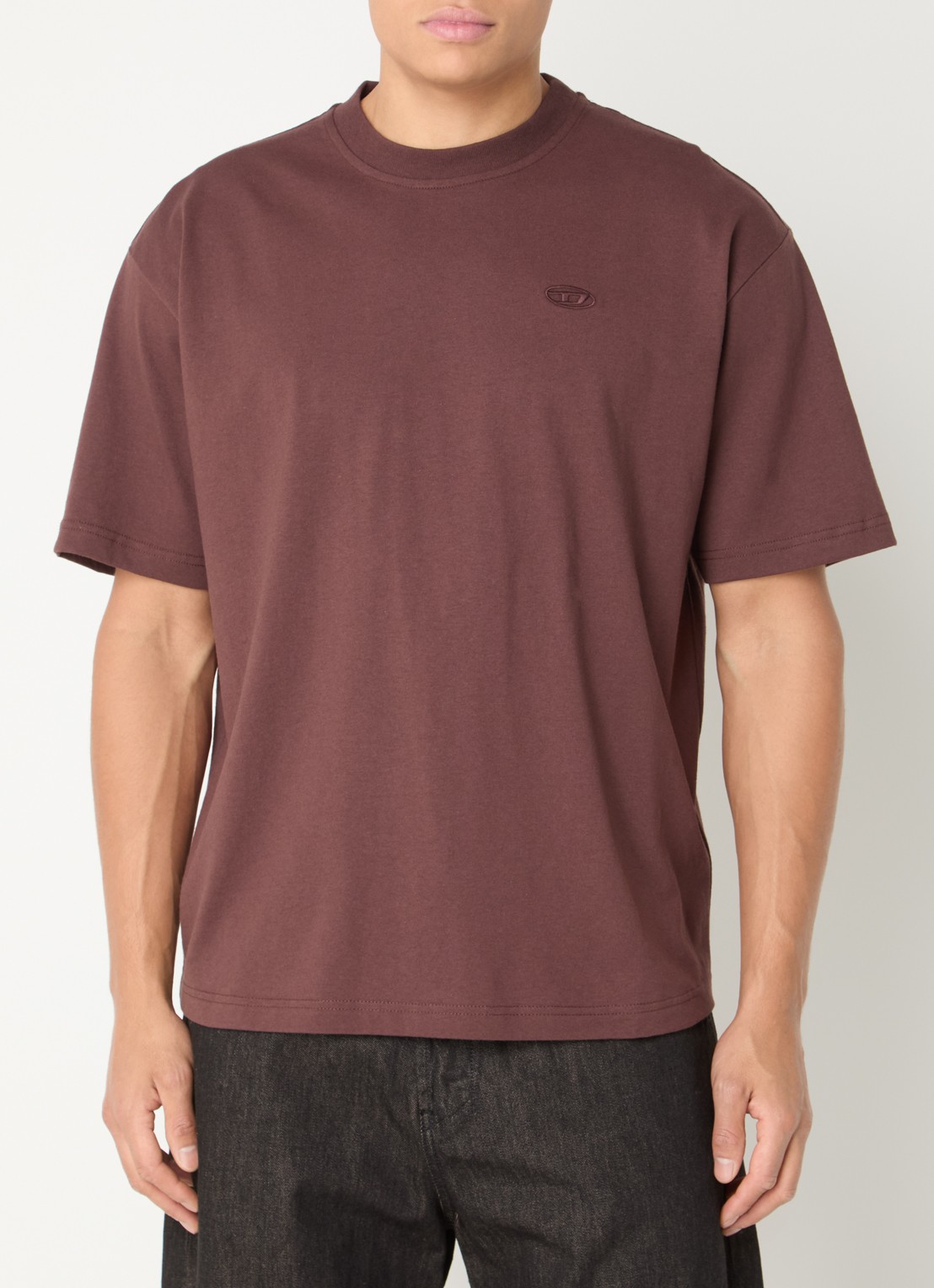 Diesel Megoval-D oversized T-shirt met logo- en backborduring - achterkant bruin