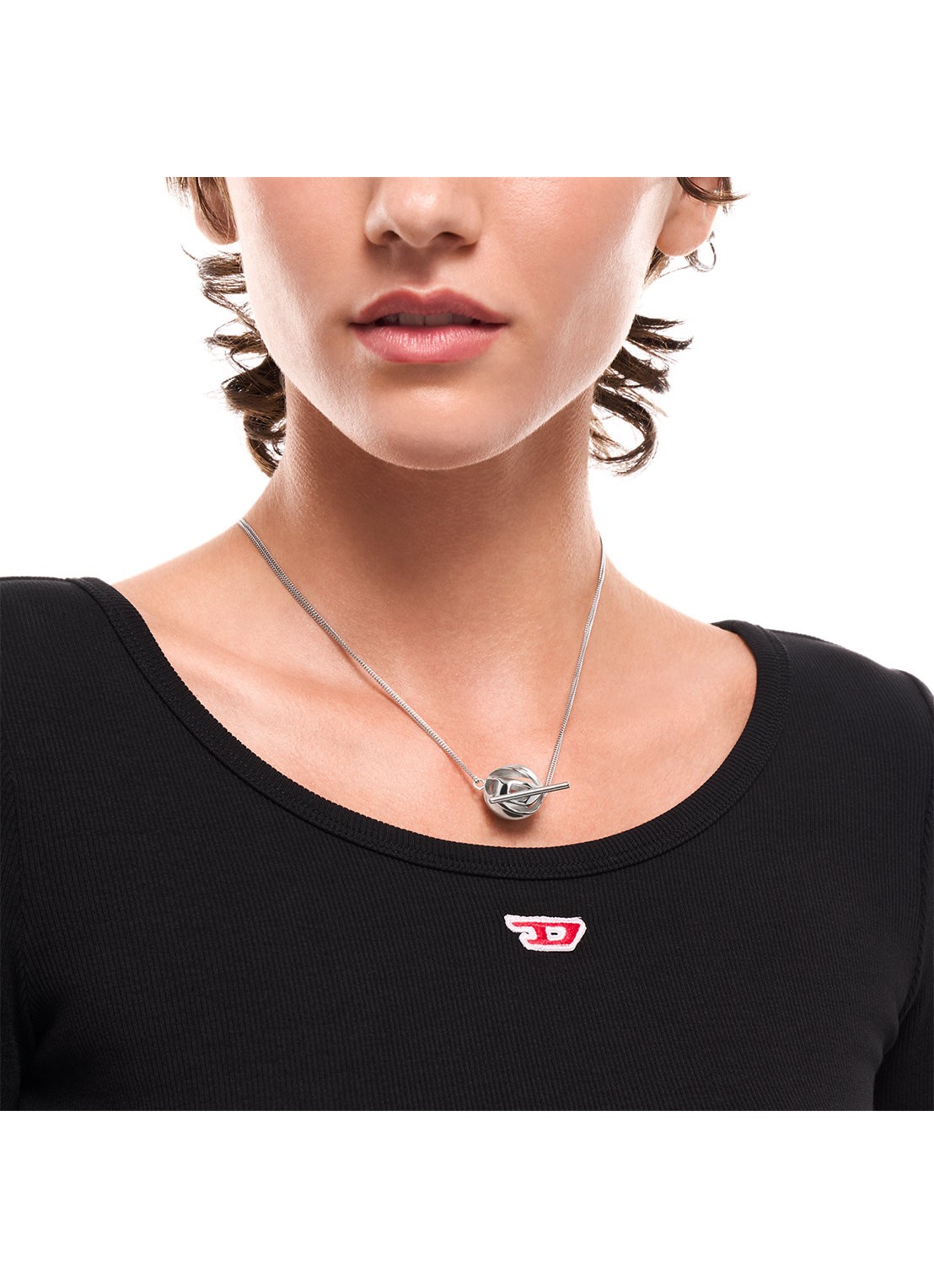 Diesel Oval D ketting DX1716040 - detail 3 zilver