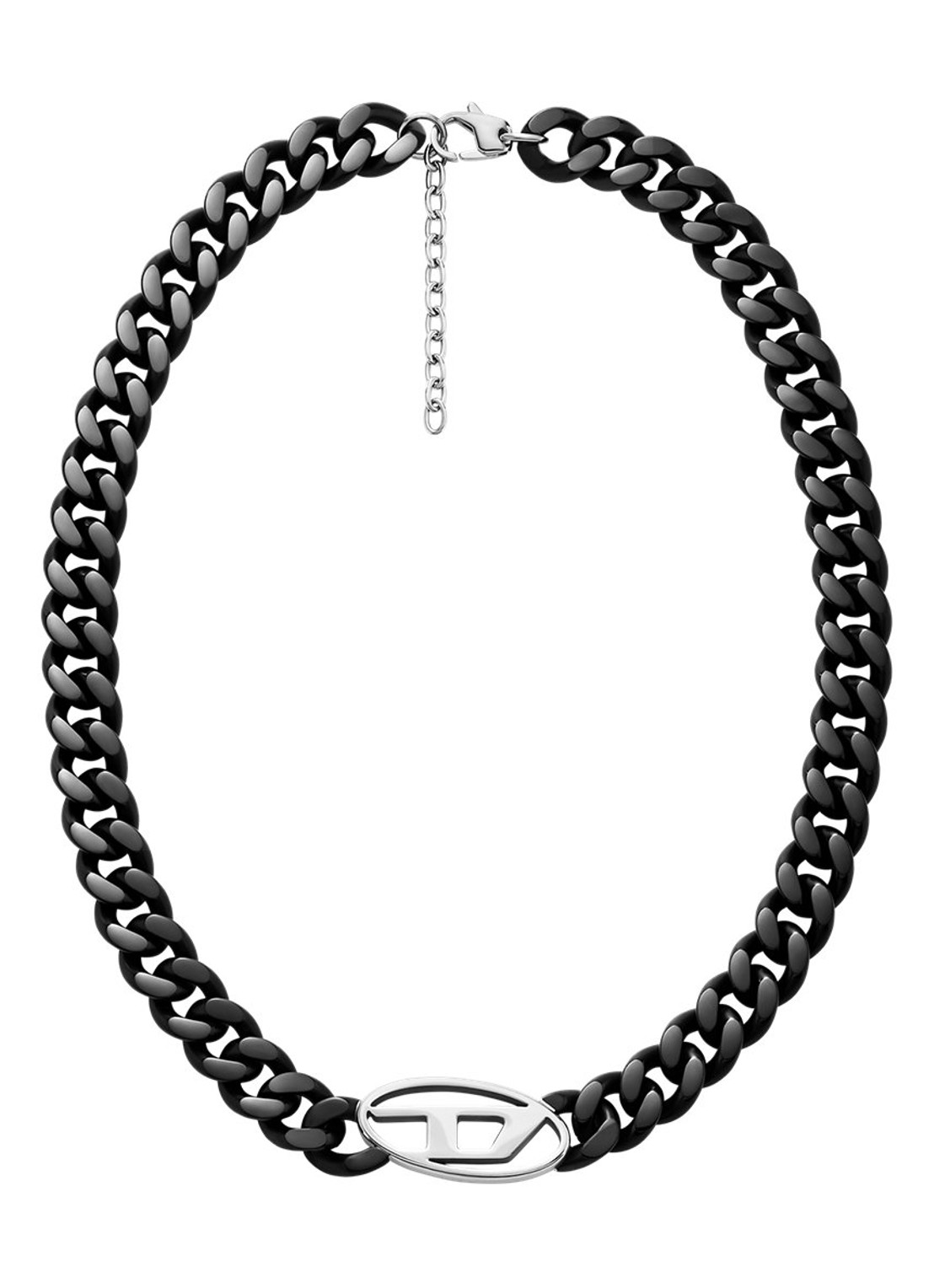 Diesel Oval D ketting met logo DX1610931 - detail zwart