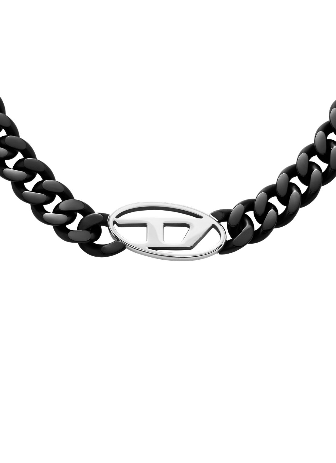 Diesel Oval D ketting met logo DX1610931 - voorkant 3 zwart