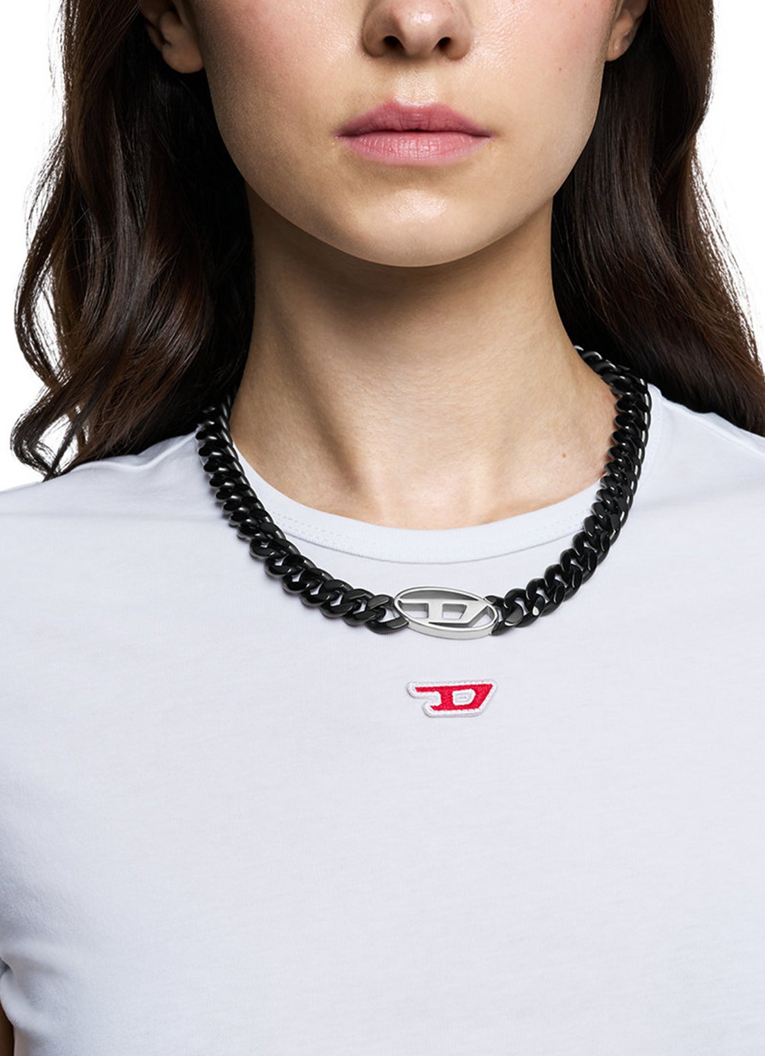 Diesel Oval D ketting met logo DX1610931 - voorkant 4 zwart