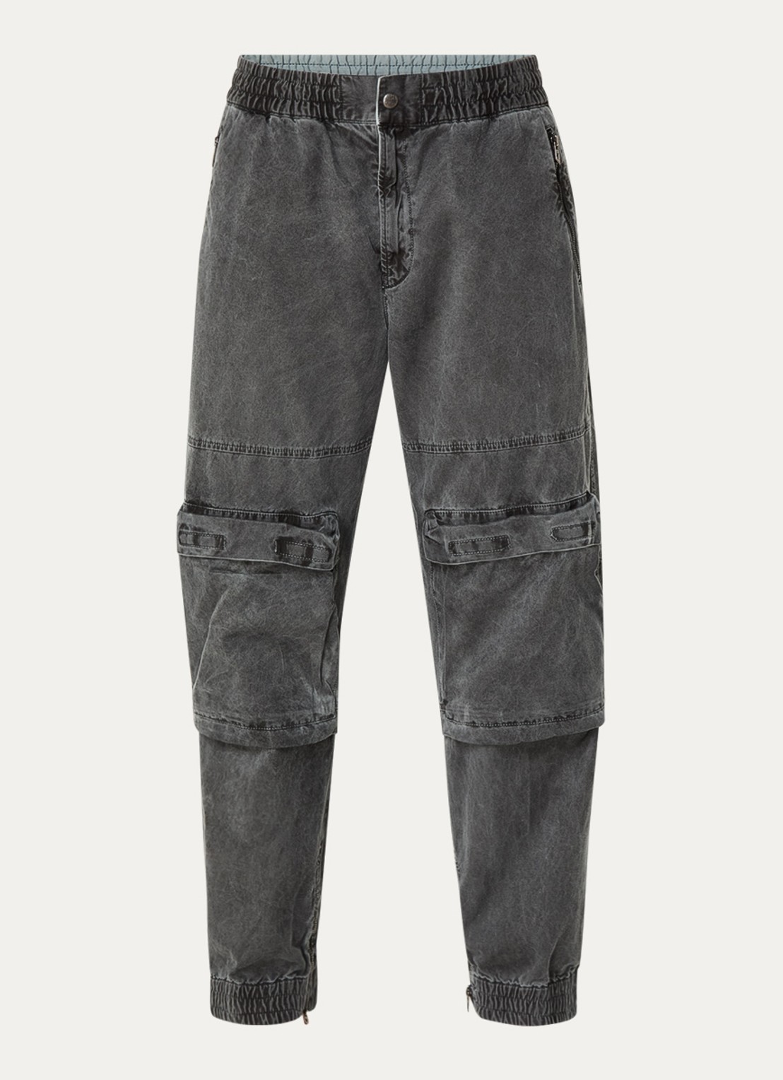 Diesel P-Beeck tapered fit cargobroek met verwassen afwerking - voorkant 4 middengrijs