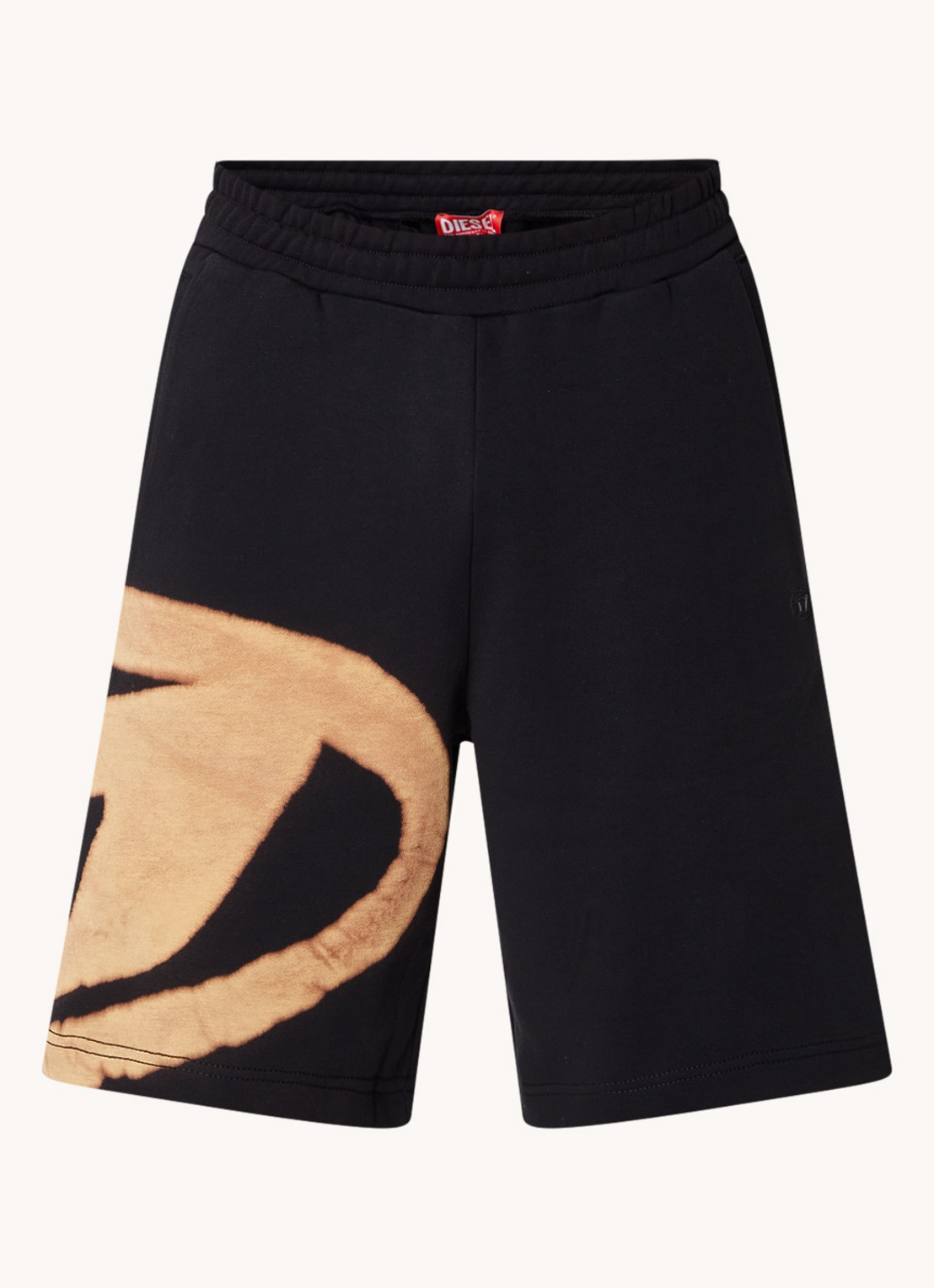 Diesel P-crow loose fit korte joggingbroek met logoprint - voorkant camel