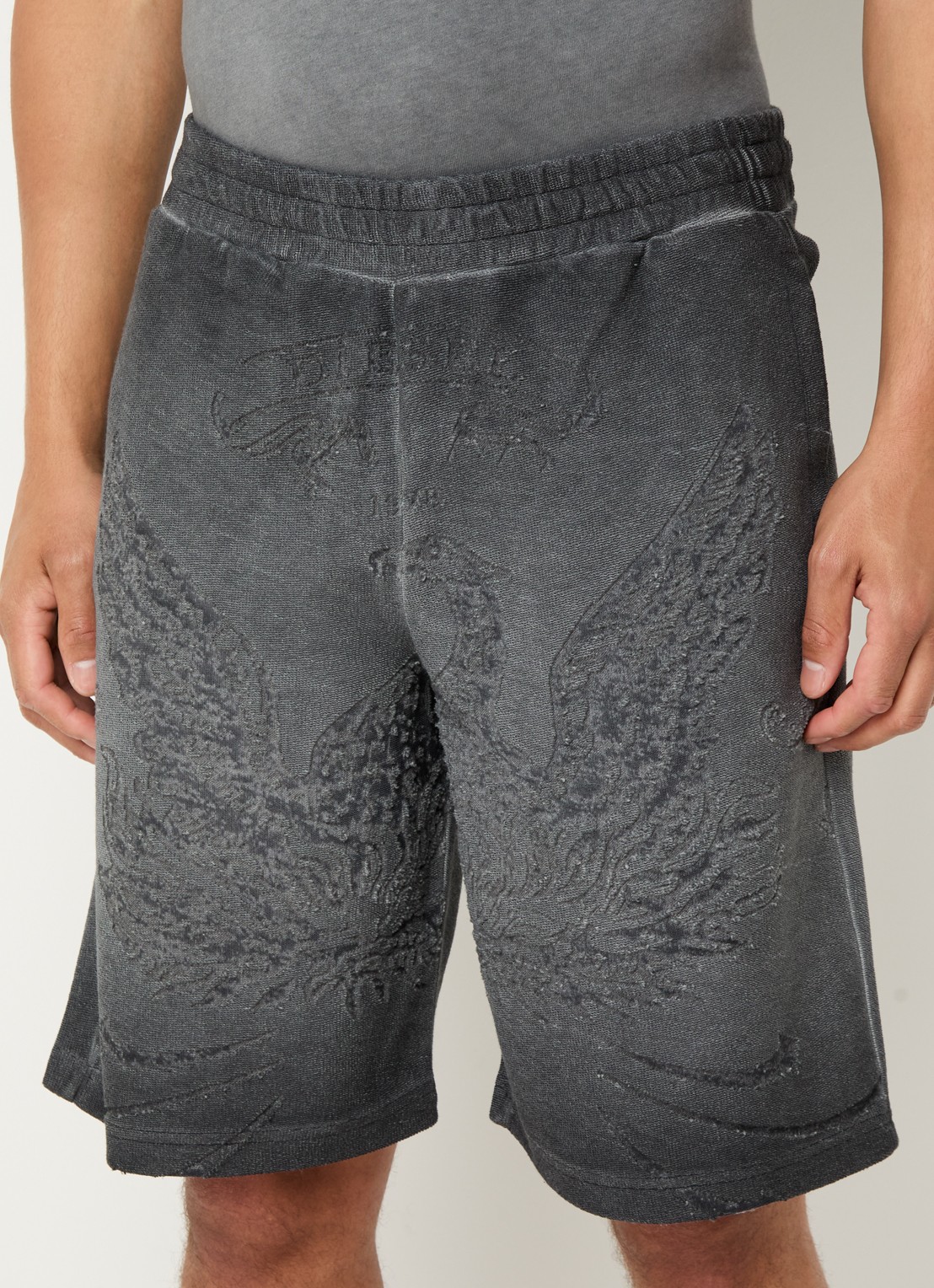 Diesel P-Crowde loose fit korte joggingbroek met print - detail donkergrijs