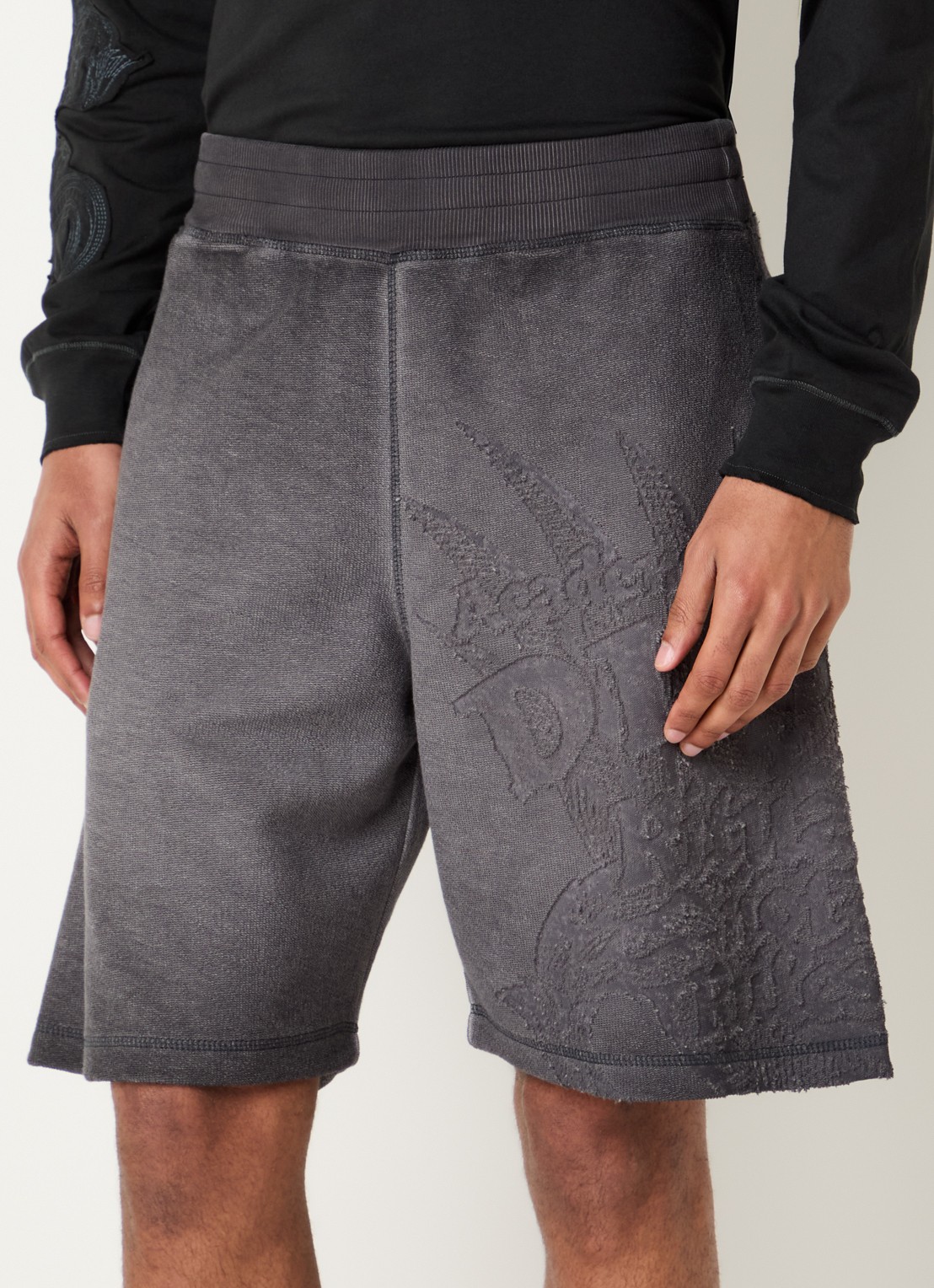 Diesel P-Rawcrow wide fit korte joggingbroek met  - detail 2 donkergrijs