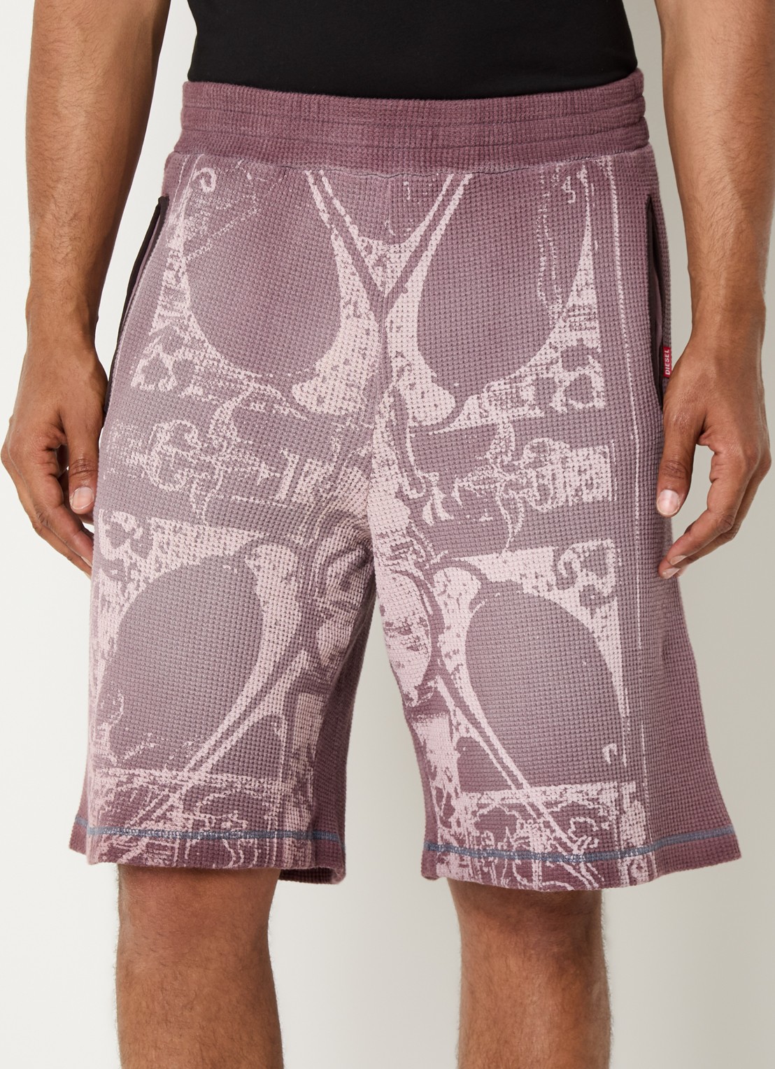 Diesel P-Warky straight fit korte joggingbroek met print en steekzakken - detail 4 oudroze