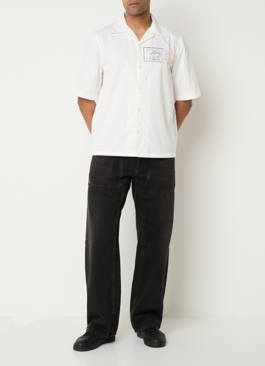 Diesel Regular fit overhemd met front- en backprint - voorkant 3 gebroken wit