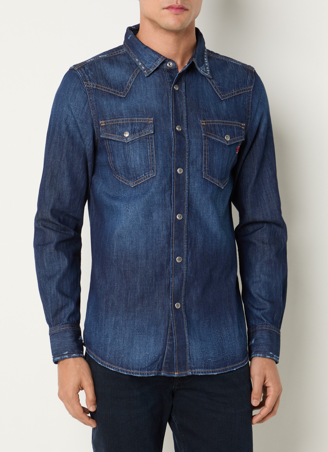 Diesel Regular fit overhemd van denim - detail 4 indigo
