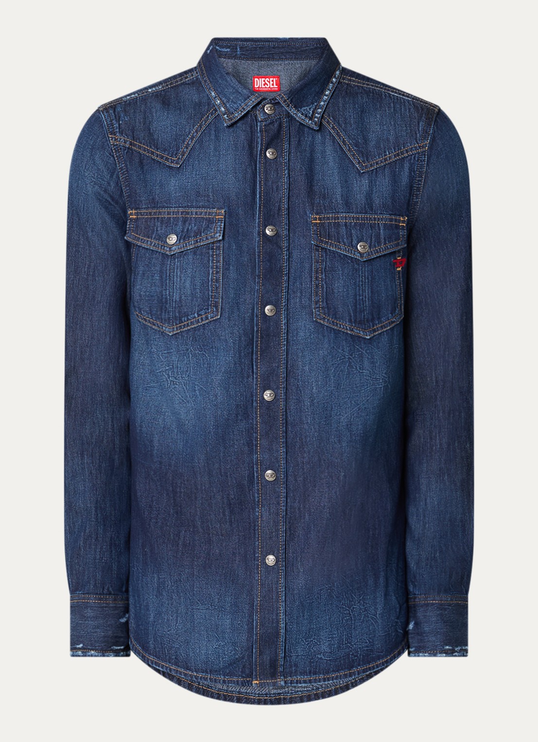 Diesel Regular fit overhemd van denim - voorkant 2 indigo