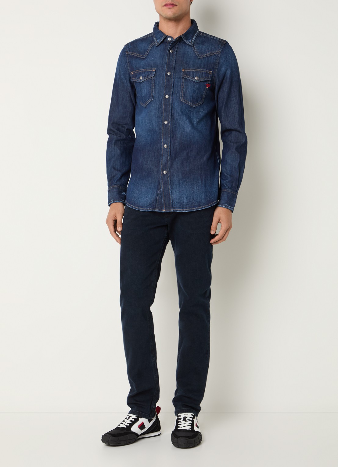 Diesel Regular fit overhemd van denim - voorkant 3 indigo
