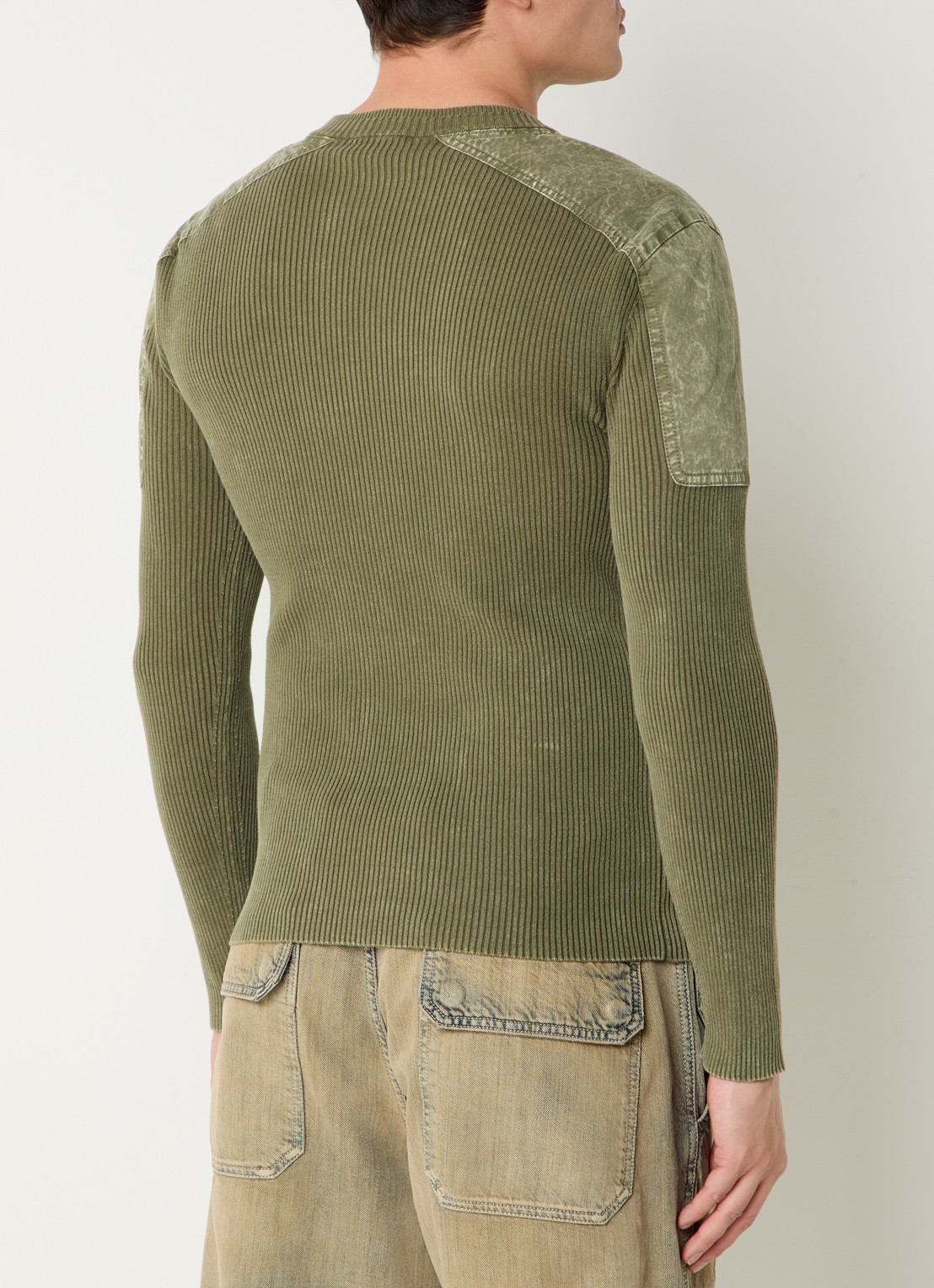 Diesel Ribgebreide pullover met logo - achterkant 3 mosgroen