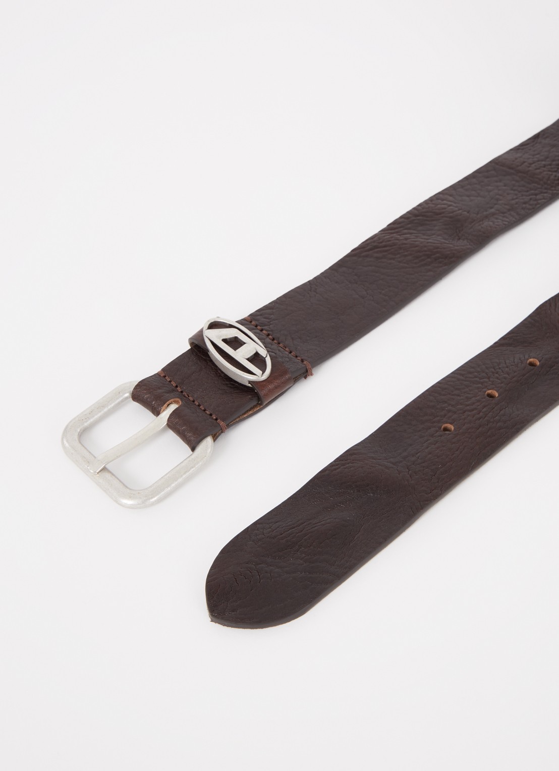 Diesel Riem van leer met logo - detail 2 donkerbruin