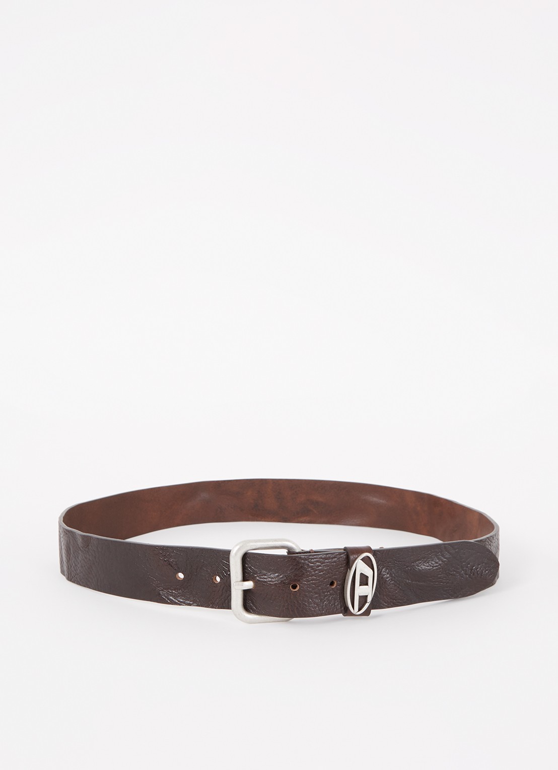 Diesel Riem van leer met logo - voorkant donkerbruin