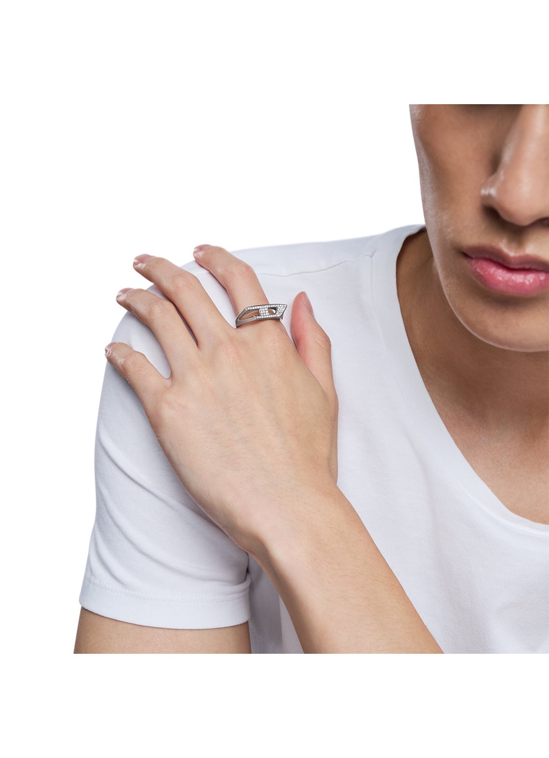 Diesel Ring met logo DX1629040 - detail 5 zilver