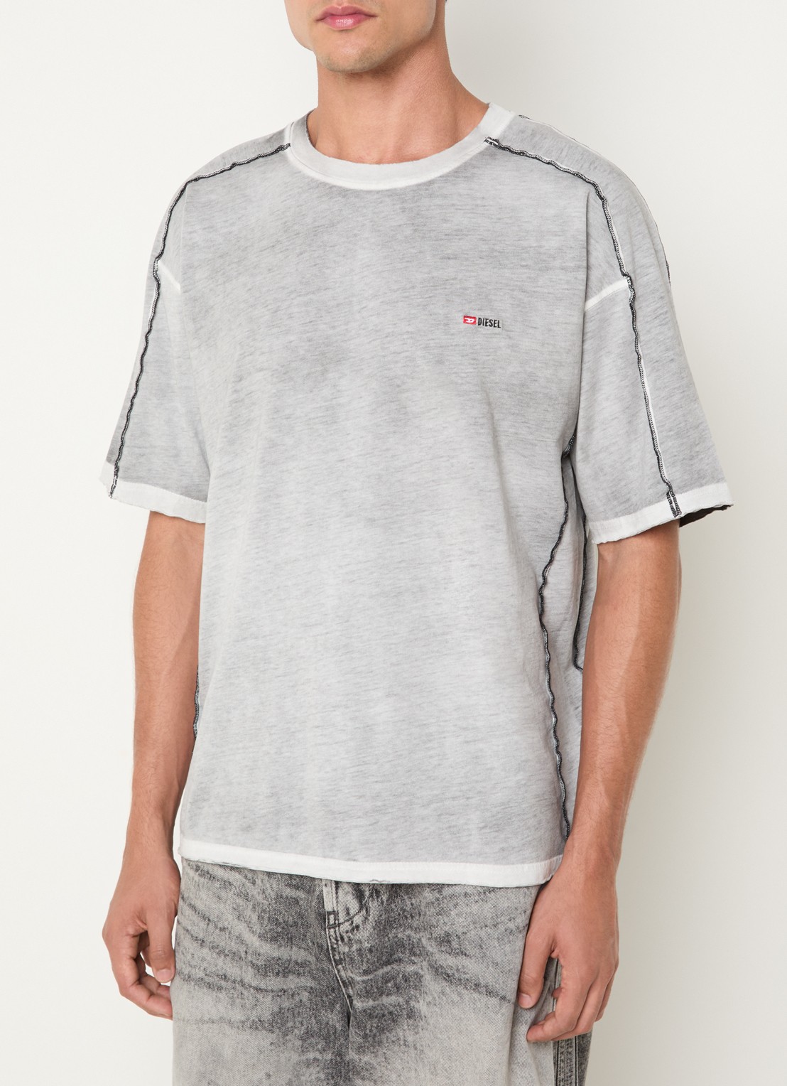 Diesel Riven T-shirt met logo - detail 2 lichtgrijs