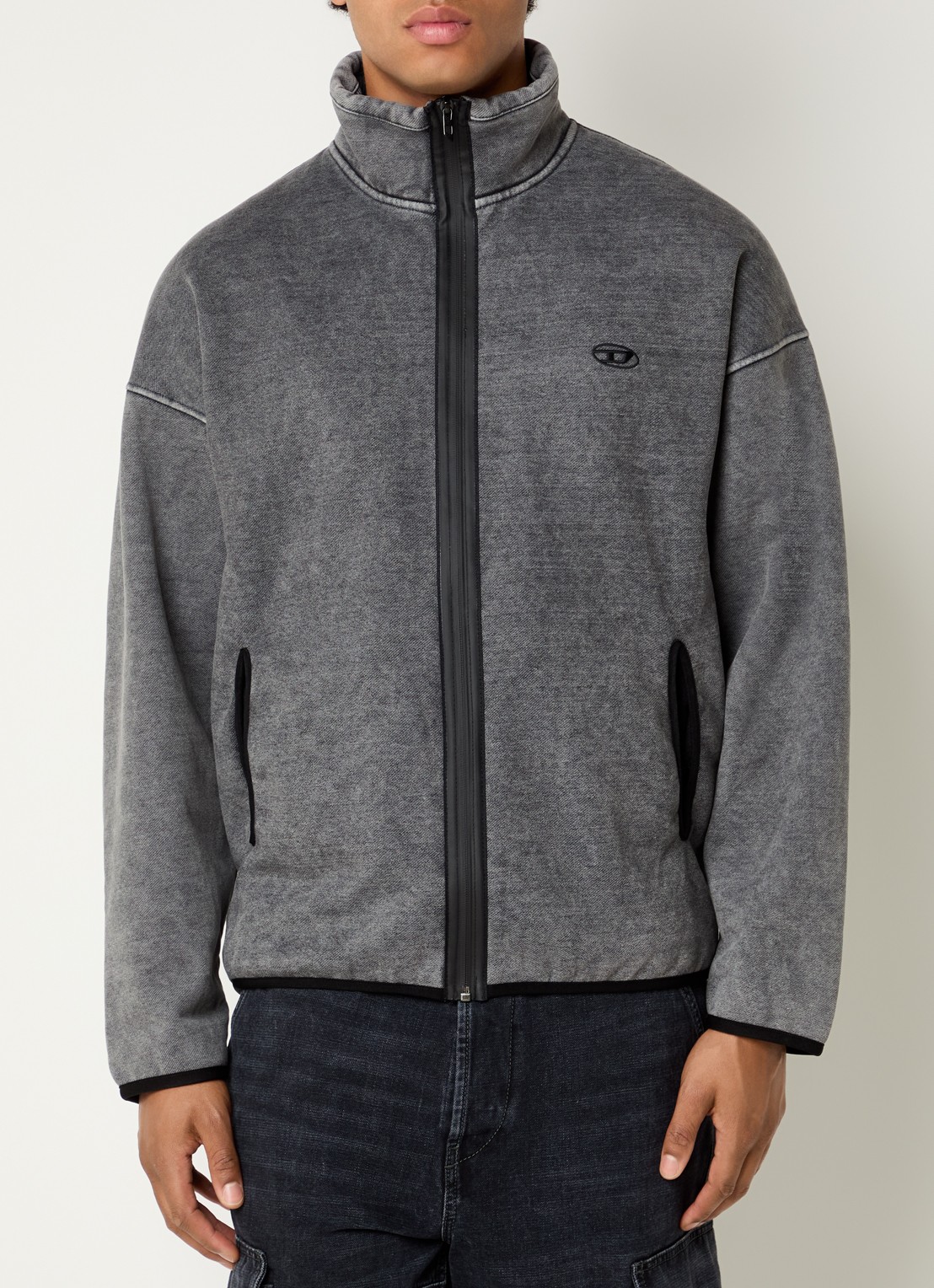 Diesel S-Baty-New sweatvest  met logoborduring en steekzakken - achterkant donkergrijs
