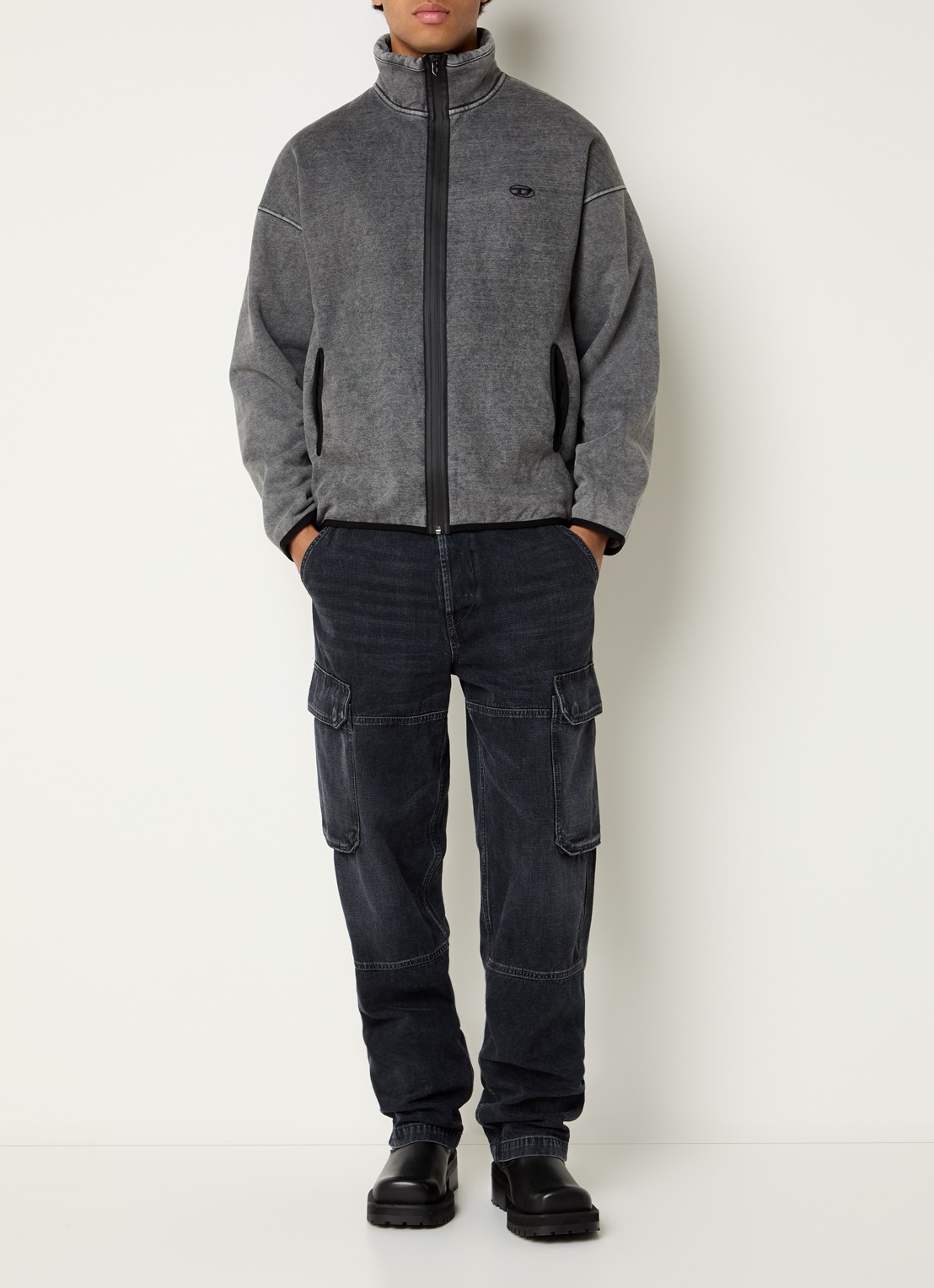 Diesel S-Baty-New sweatvest  met logoborduring en steekzakken - voorkant 4 donkergrijs