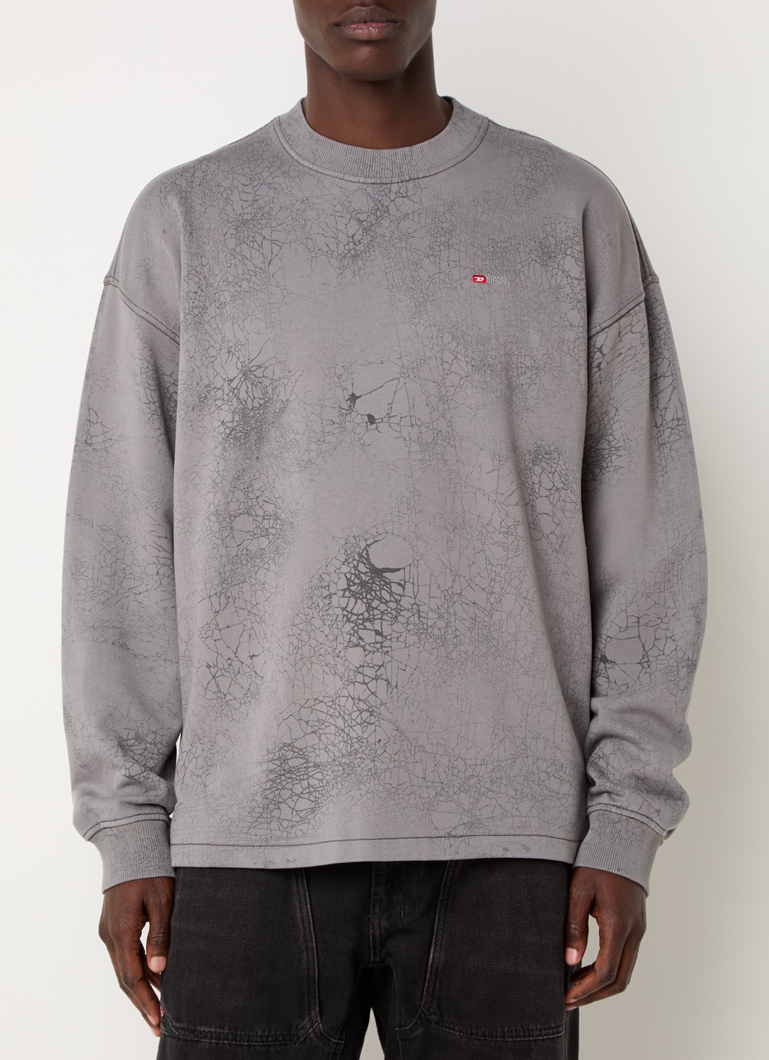 Diesel S-Baxt-T1 sweater met print en logo - detail 4 grijs