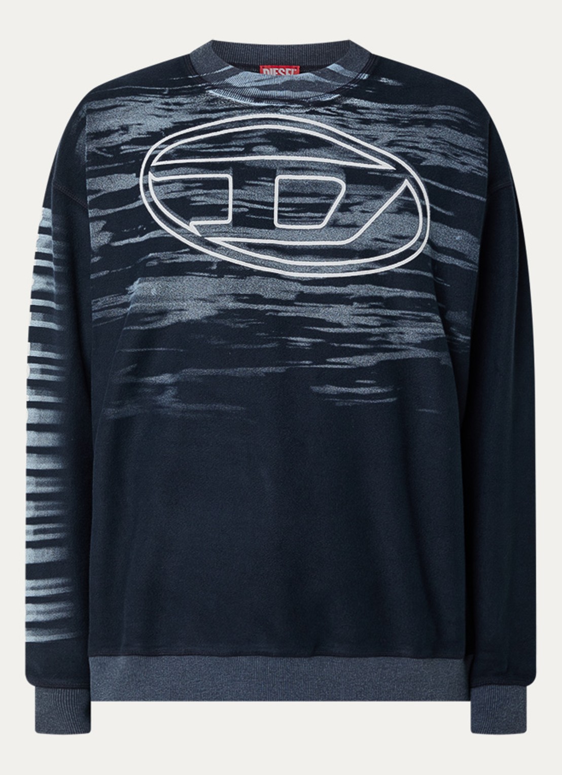 Diesel S-Box-T1 grofgebreide trui met ingebreide print  - voorkant 2 donkerblauw