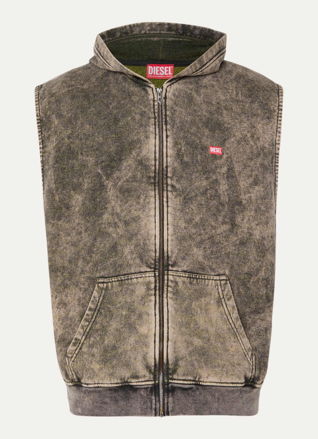 Diesel S-Boxt gilet met verwassen afwerking en logo - voorkant grijs