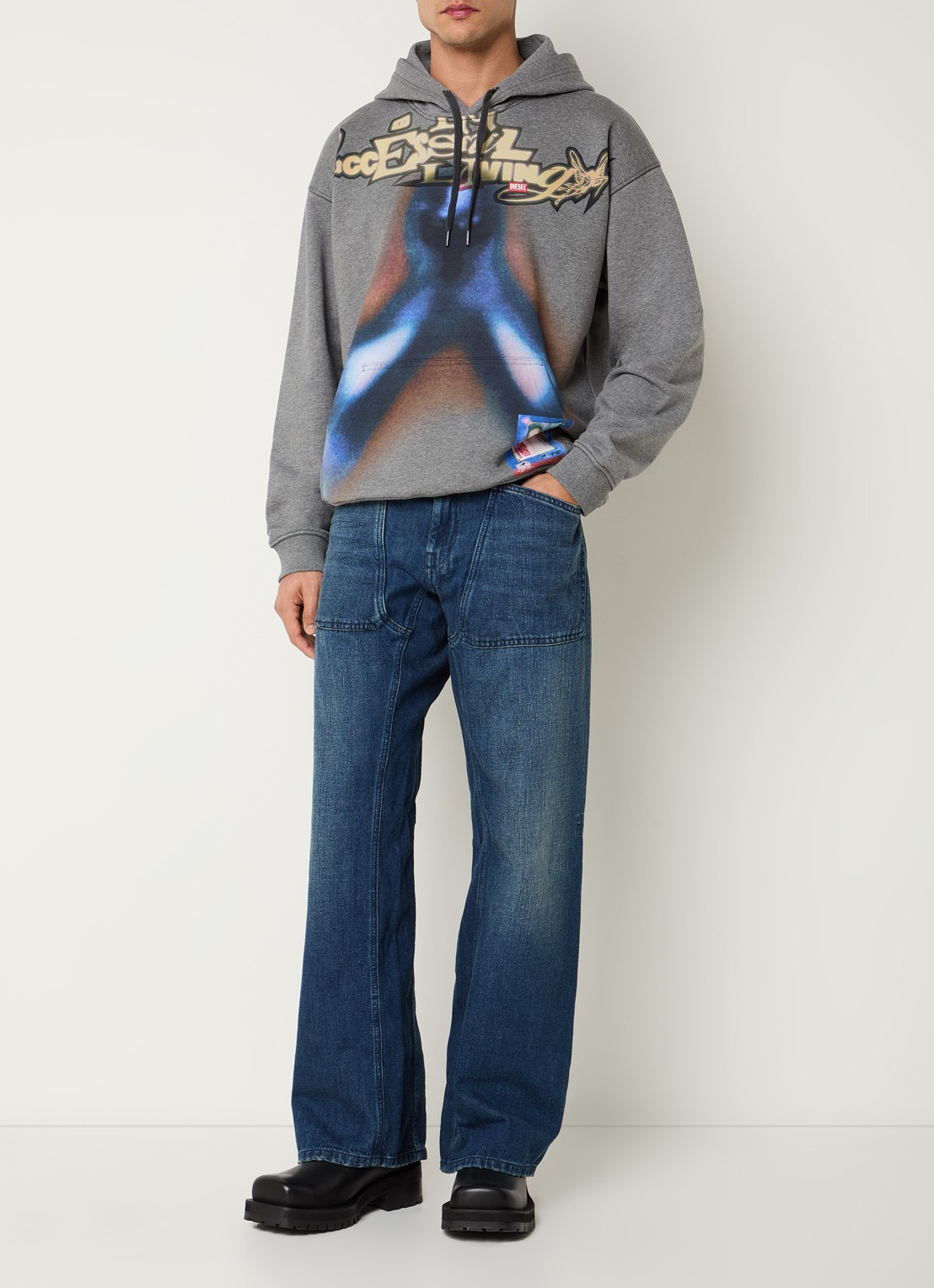 Diesel S-Boxt hoodie met print - voorkant 5 grijsmele