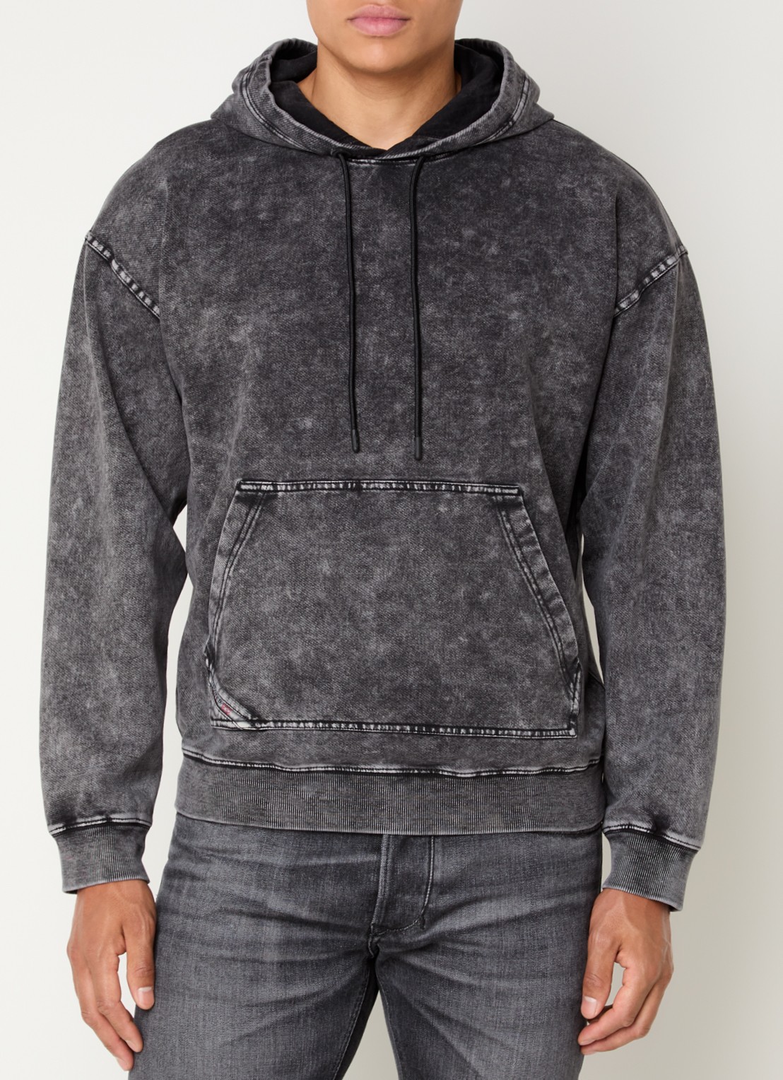 Diesel S-Boxt hoodie met verwassen afwerking - detail antraciet