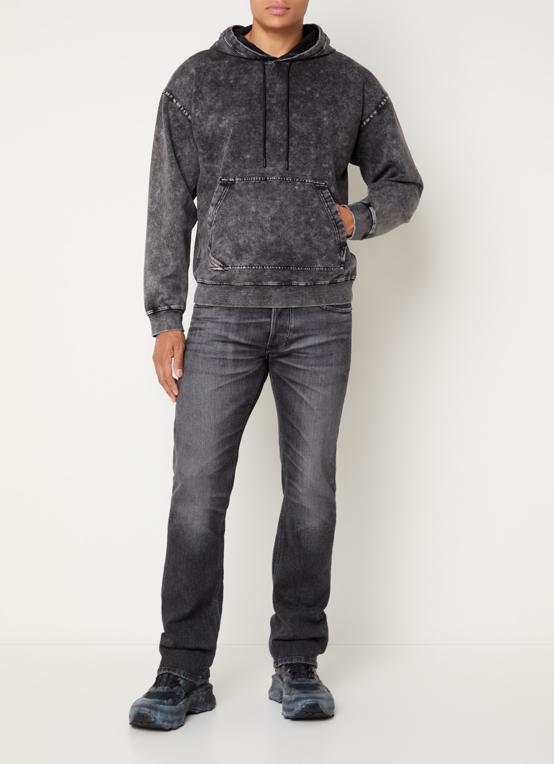 Diesel S-Boxt hoodie met verwassen afwerking - voorkant 5 antraciet