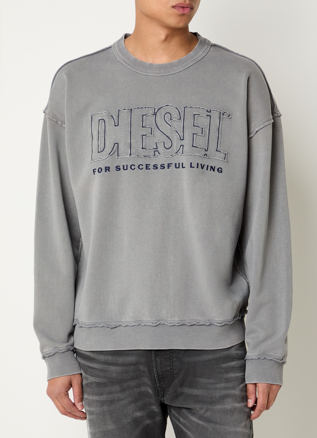 Diesel S-Boxt-Raw-V1 sweater met destroyed afwerking en logo - detail 2 grijs