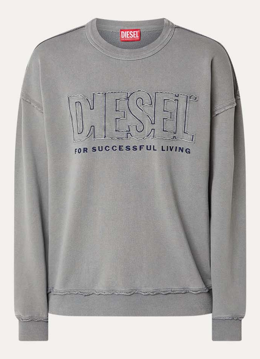 Diesel S-Boxt-Raw-V1 sweater met destroyed afwerking en logo - voorkant 3 grijs