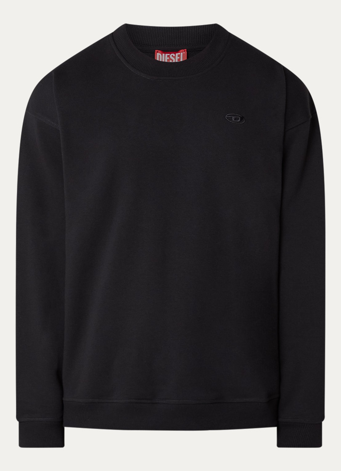 Diesel S-boxt sweater met flockprint - voorkant zwart