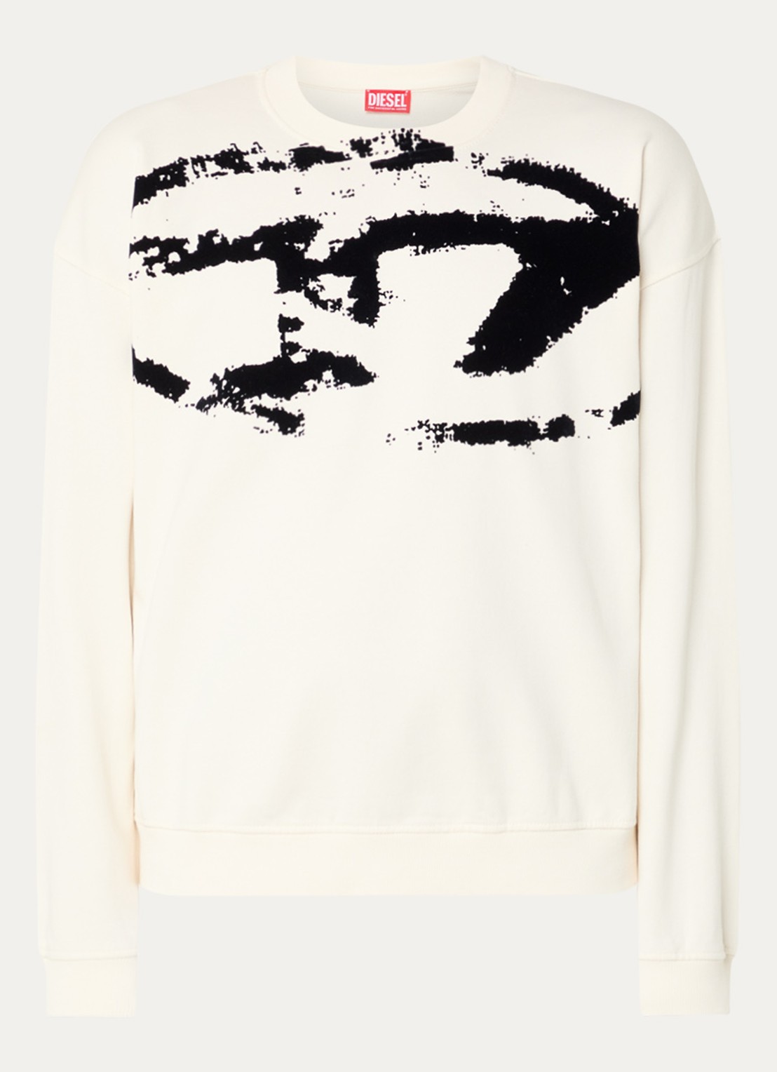 Diesel S-Boxt sweater met logoprint - voorkant gebroken wit