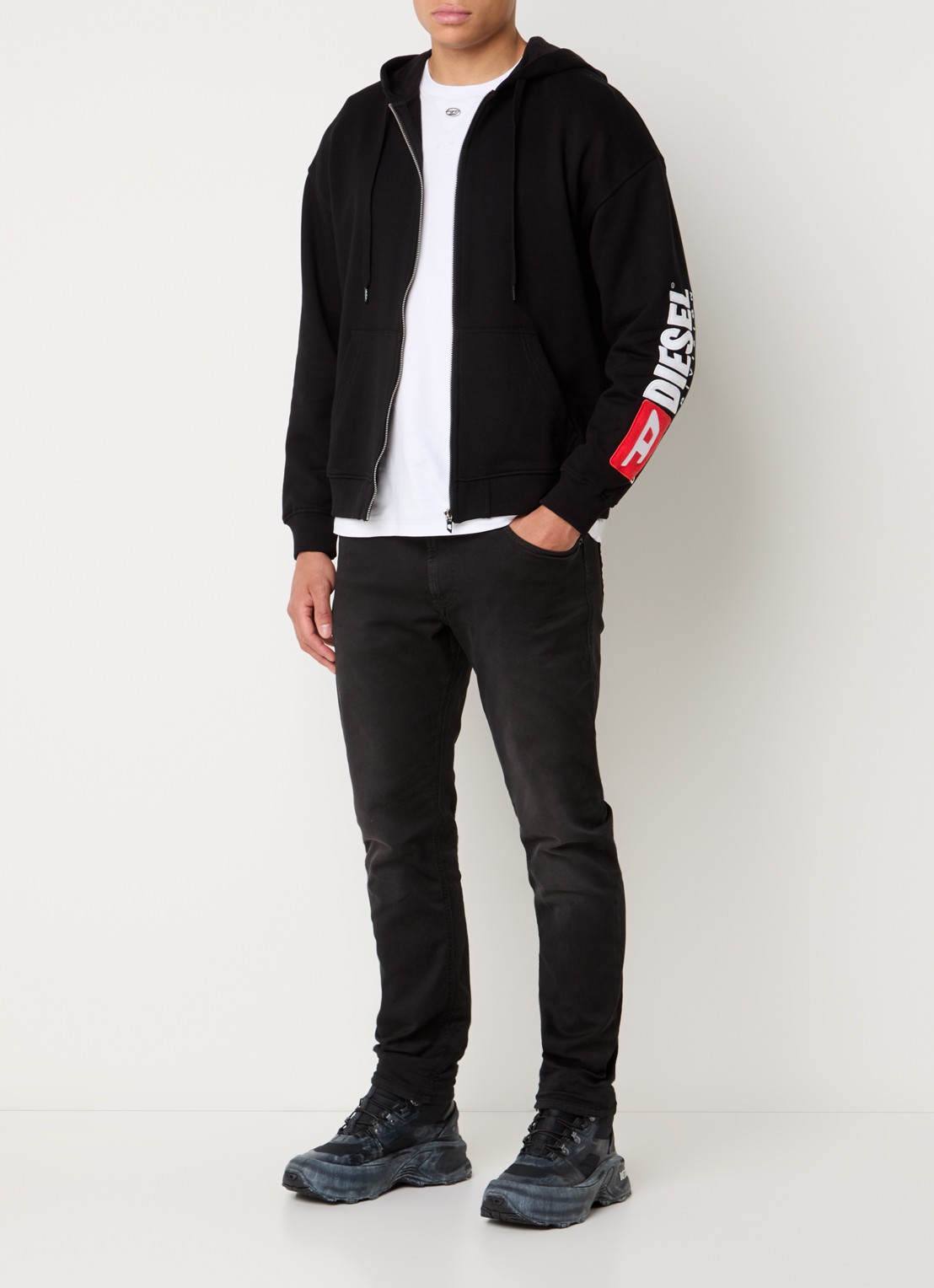 Diesel S-Boxt sweatvest met logoborduring - voorkant 4 zwart