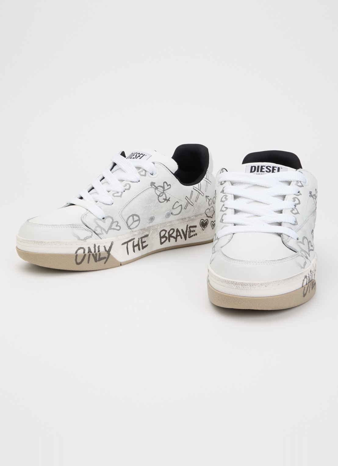 Diesel S-D-Ollie sneaker van leer met print - detail 2 wit