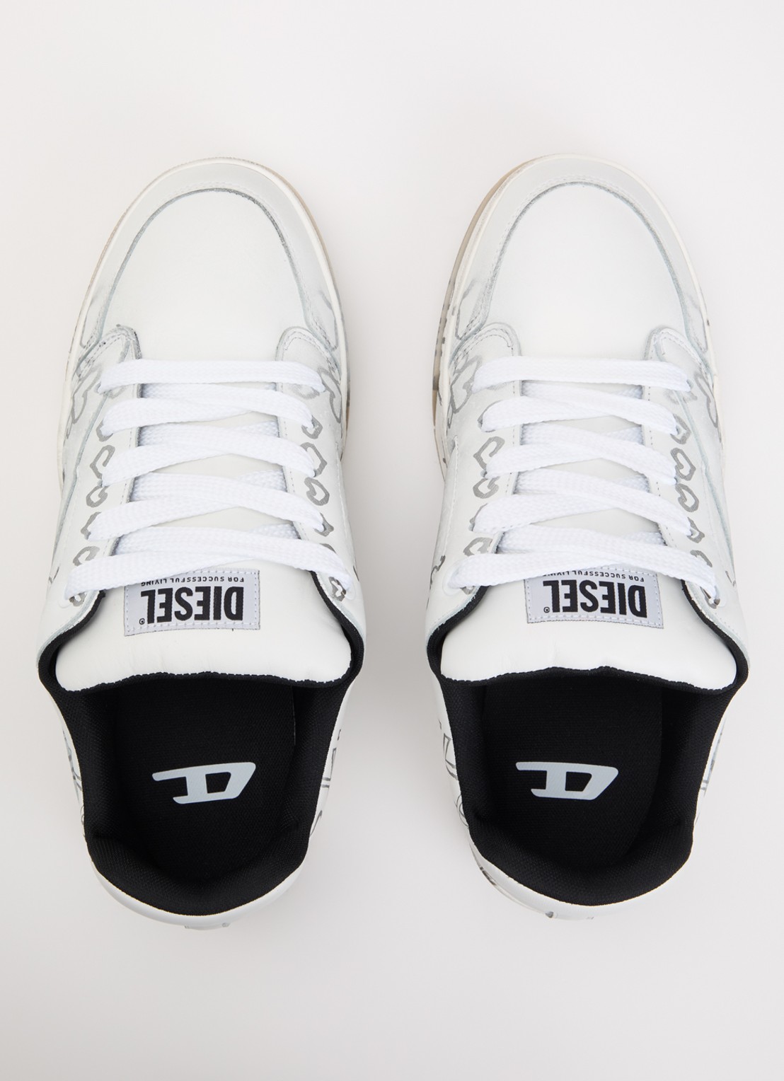 Diesel S-D-Ollie sneaker van leer met print - detail 3 wit