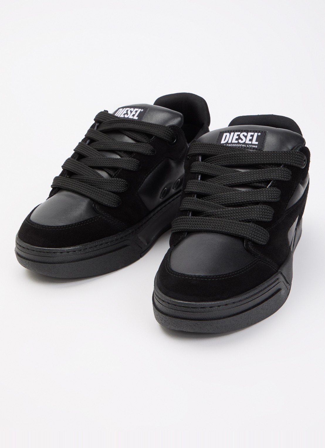 Diesel S-D-Ollie sneaker van leer met suède details - detail 2 zwart