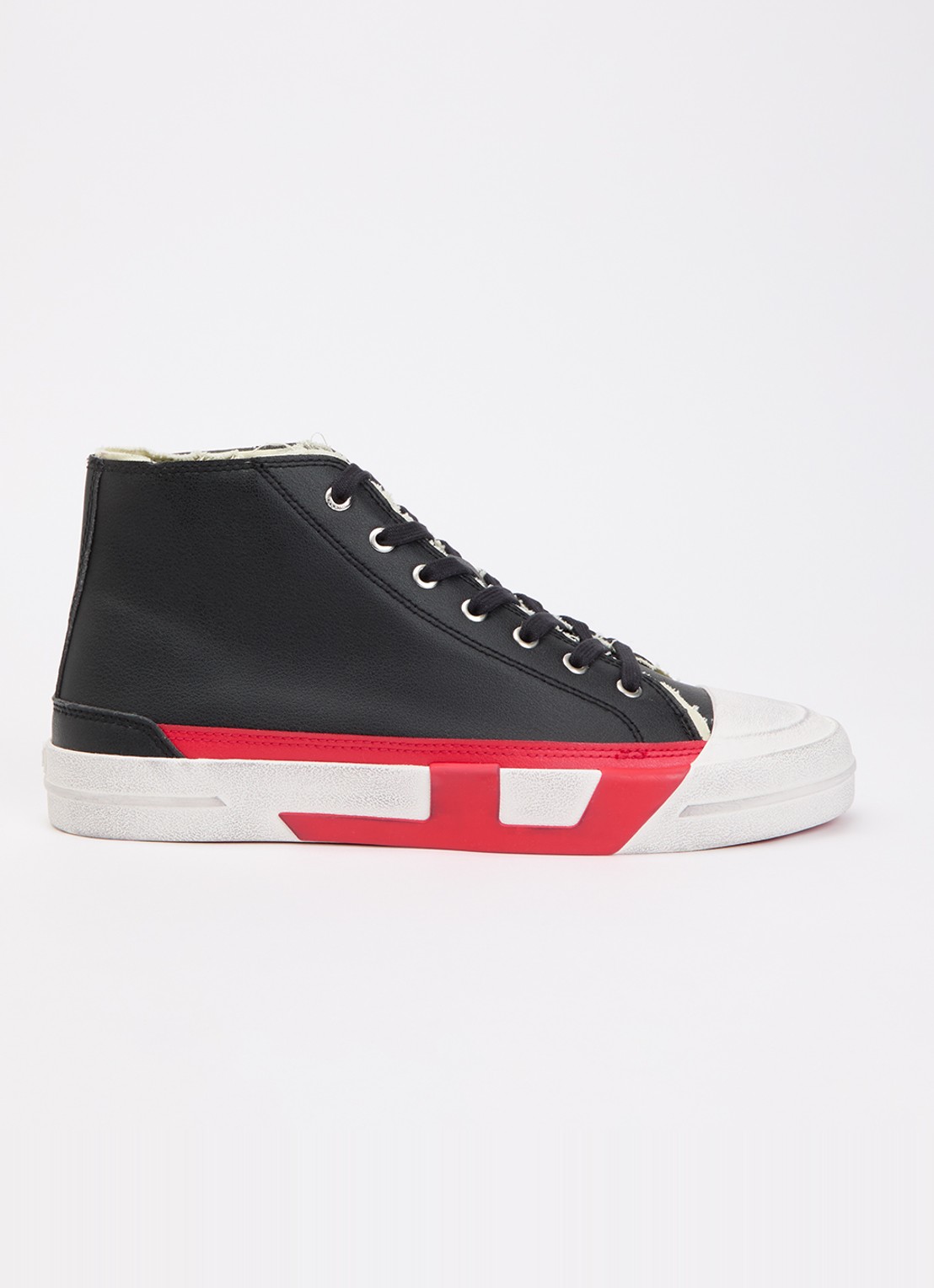 Diesel S-D-Verse Mid II sneaker met destroyed afwerking - voorkant zwart