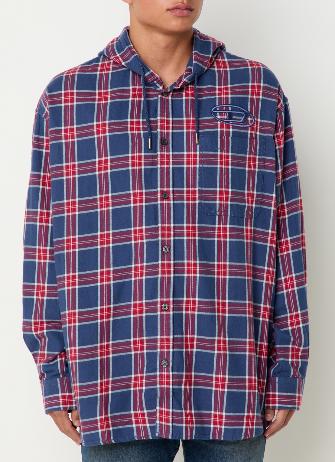 Diesel S-Dewny overhemd met capuchon en ruitdessin  - detail 4 donkerblauw