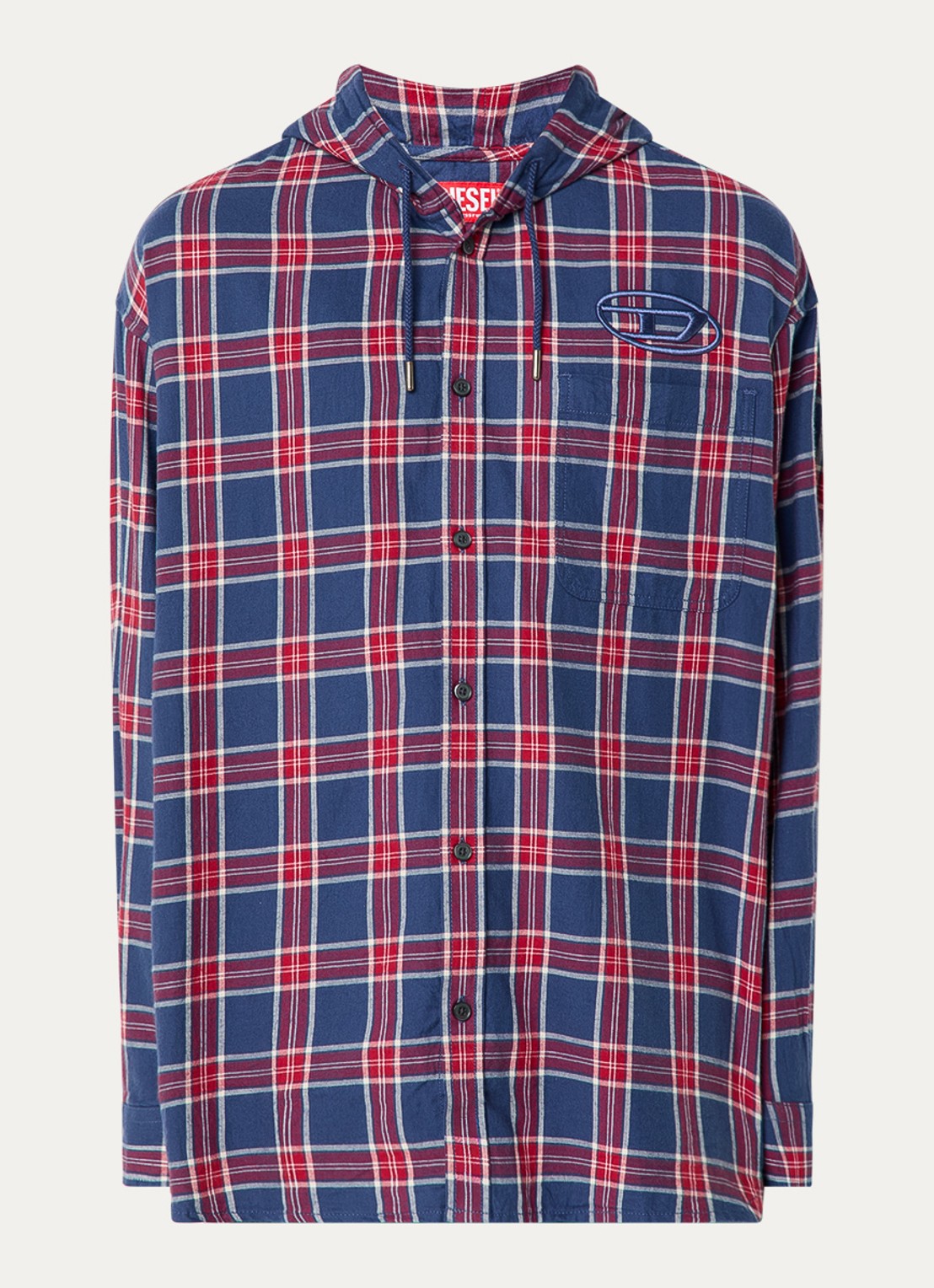 Diesel S-Dewny overhemd met capuchon en ruitdessin  - voorkant donkerblauw