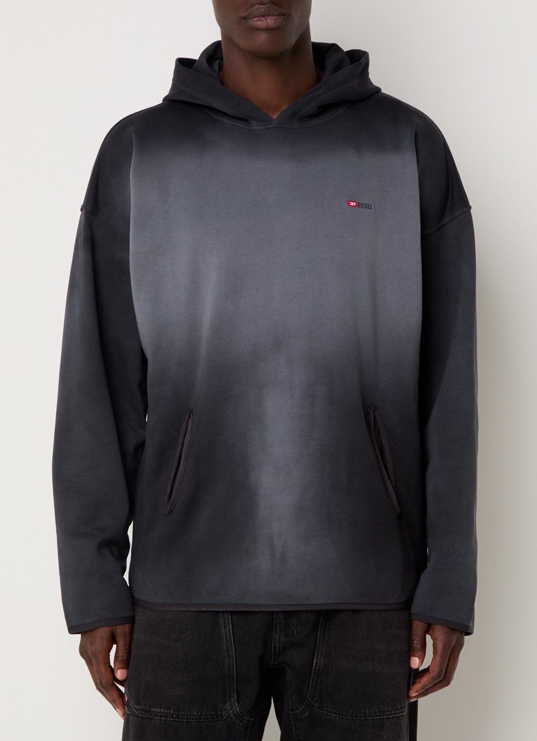 Diesel S-EE-T1 hoodie met verwassen afwerking - detail 2 zwart