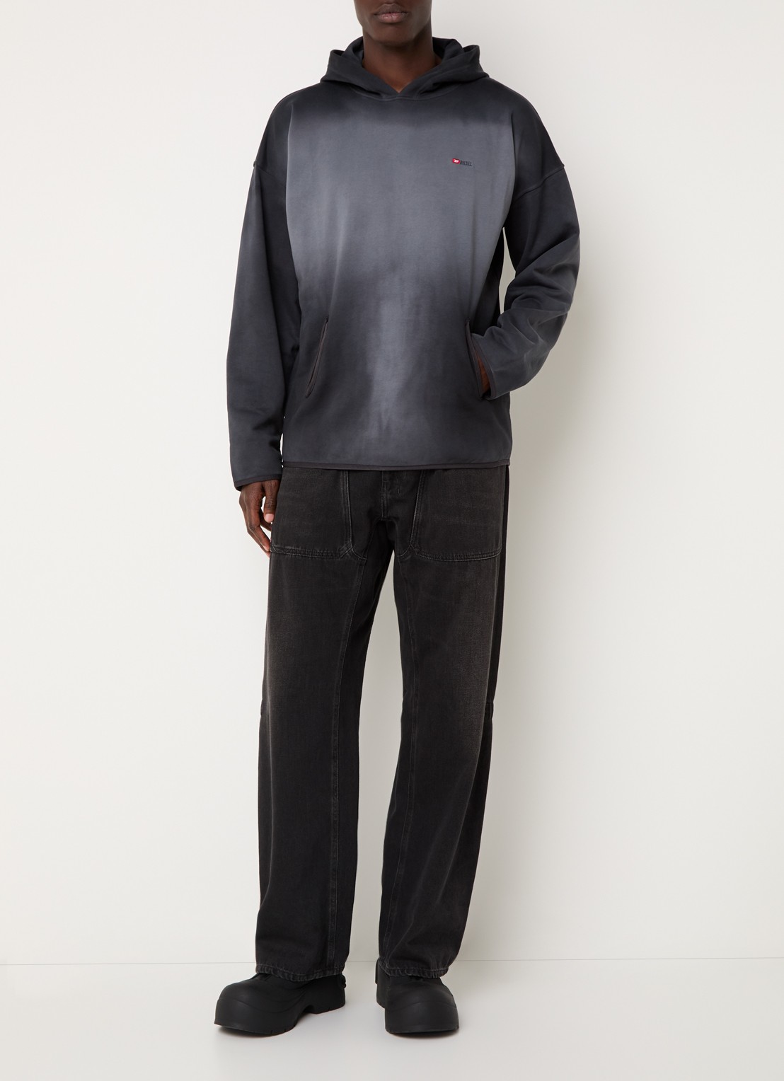 Diesel S-EE-T1 hoodie met verwassen afwerking - voorkant 5 zwart