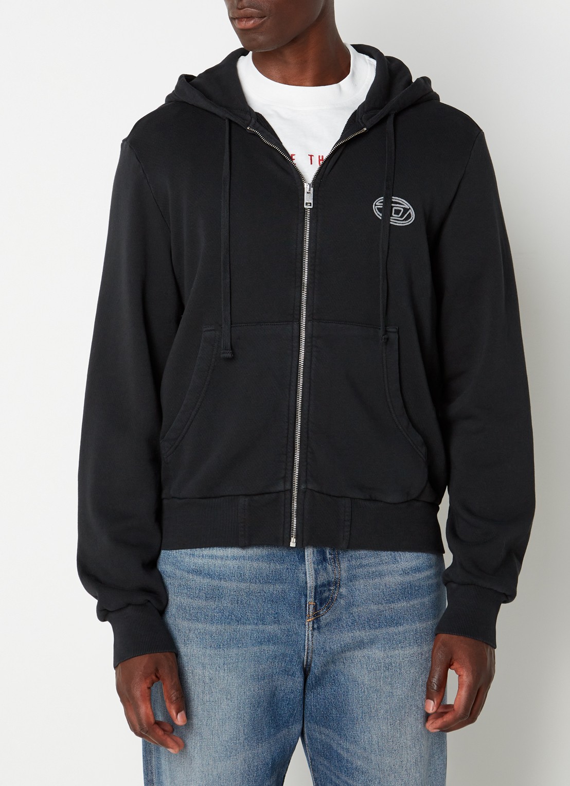 Diesel S-GINN-HOOD-ZIP-E1 sweatvest met logo- en backprint - achterkant zwart