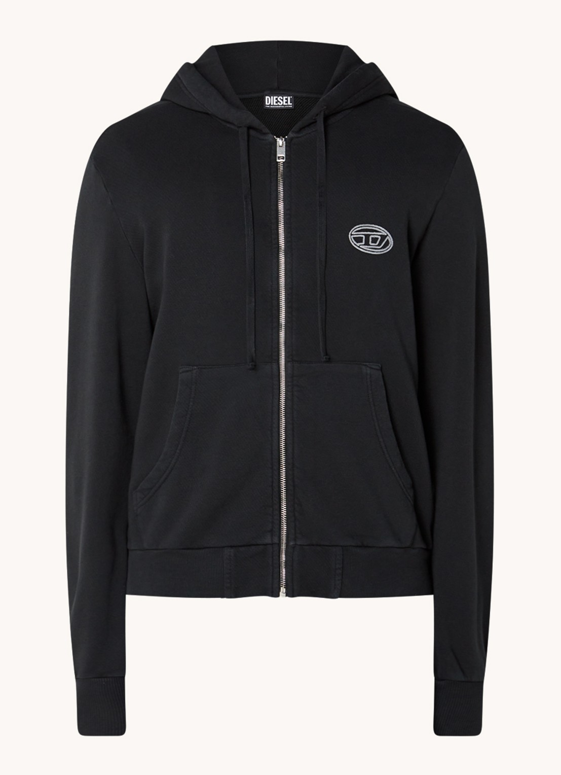 Diesel S-GINN-HOOD-ZIP-E1 sweatvest met logo- en backprint - voorkant 2 zwart