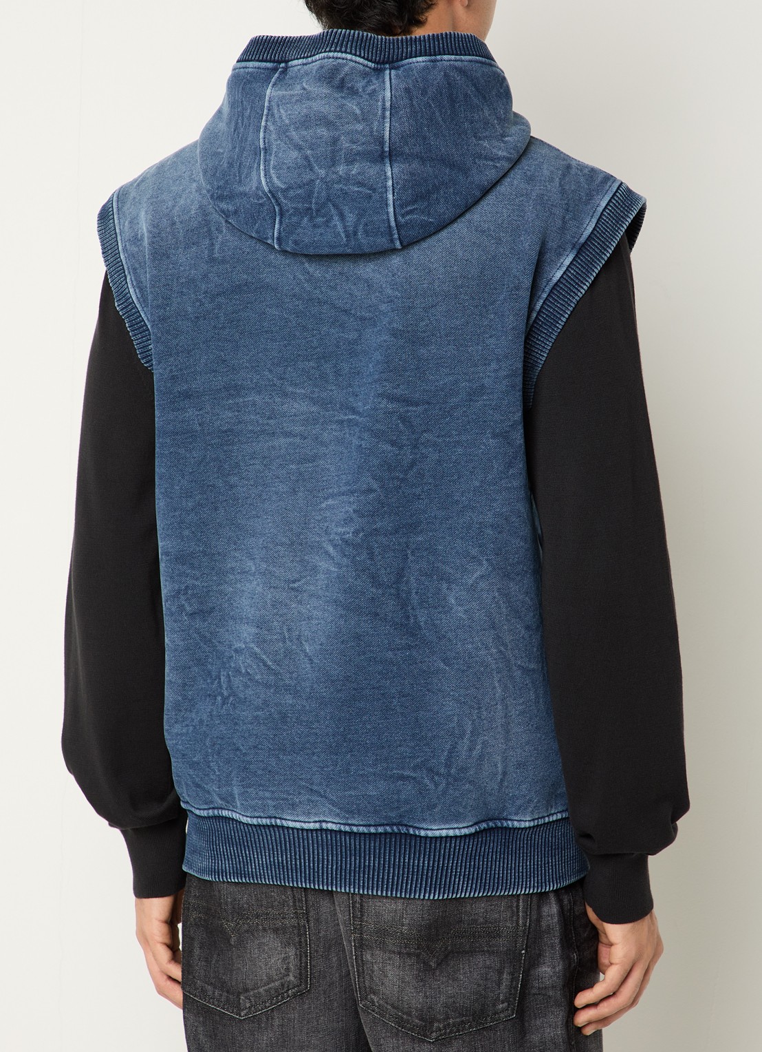 Diesel S-Hakel bodywarmer met capuchon en logo - achterkant 3 indigo
